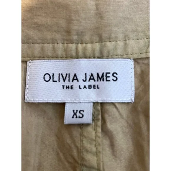 Olivia James A-Line Mini Skirt Front Two Patch Pockets Tan Green XS Lightweight